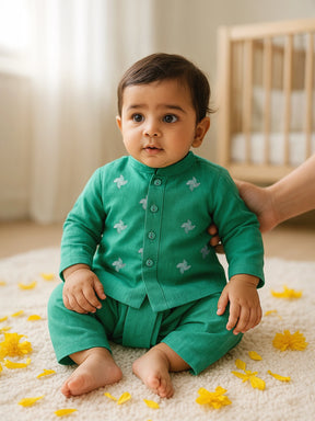 Green Embroidered Kurta Dhoti Set