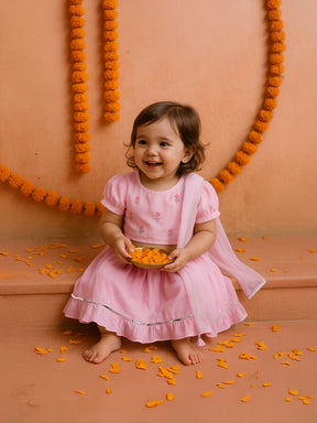 Pink Crop Top Skirt Dupatta Set