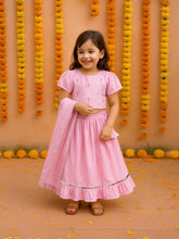 Pink Crop Top Skirt Dupatta Set