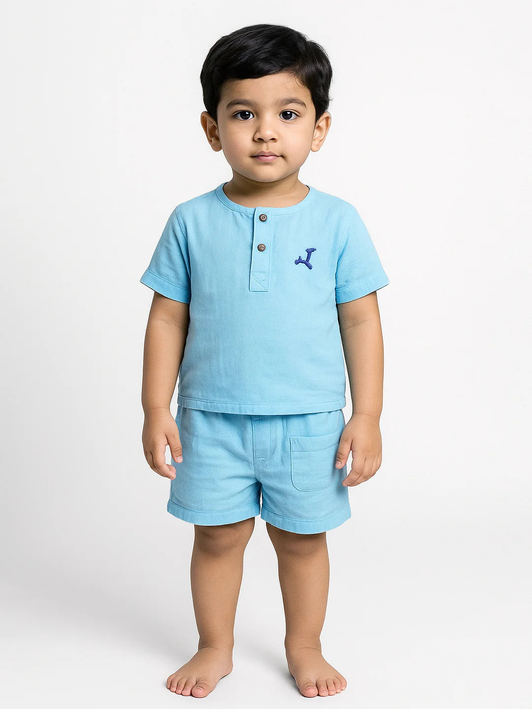 Sky Blue Cotton T-Shirt & Shorts Co-ord Set