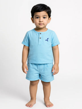 Sky Blue Cotton T-Shirt & Shorts Co-ord Set