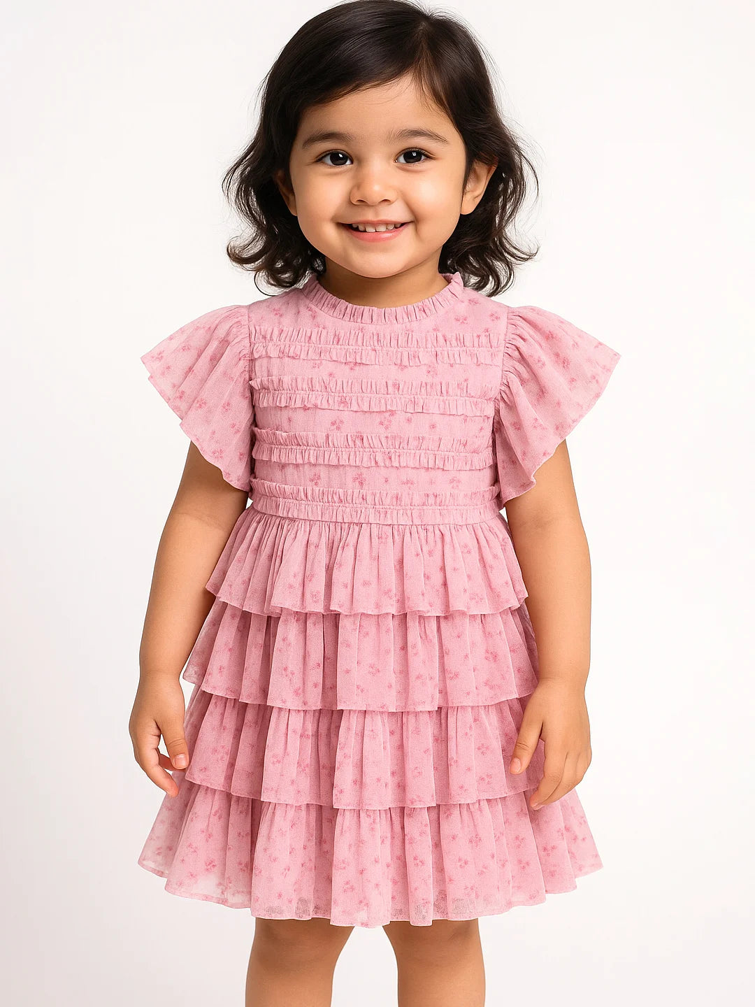 Printed Tulle Flounce Dress