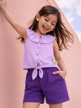 Lavender Frill Tie-Up Top & Purple Shorts Co-ord Set