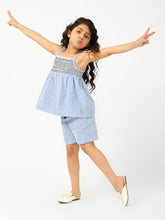 Sky Striped Cotton Smocked Top & Shorts Set