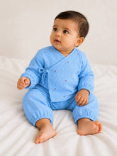Embroidered Blue Muslin Jhabla Set