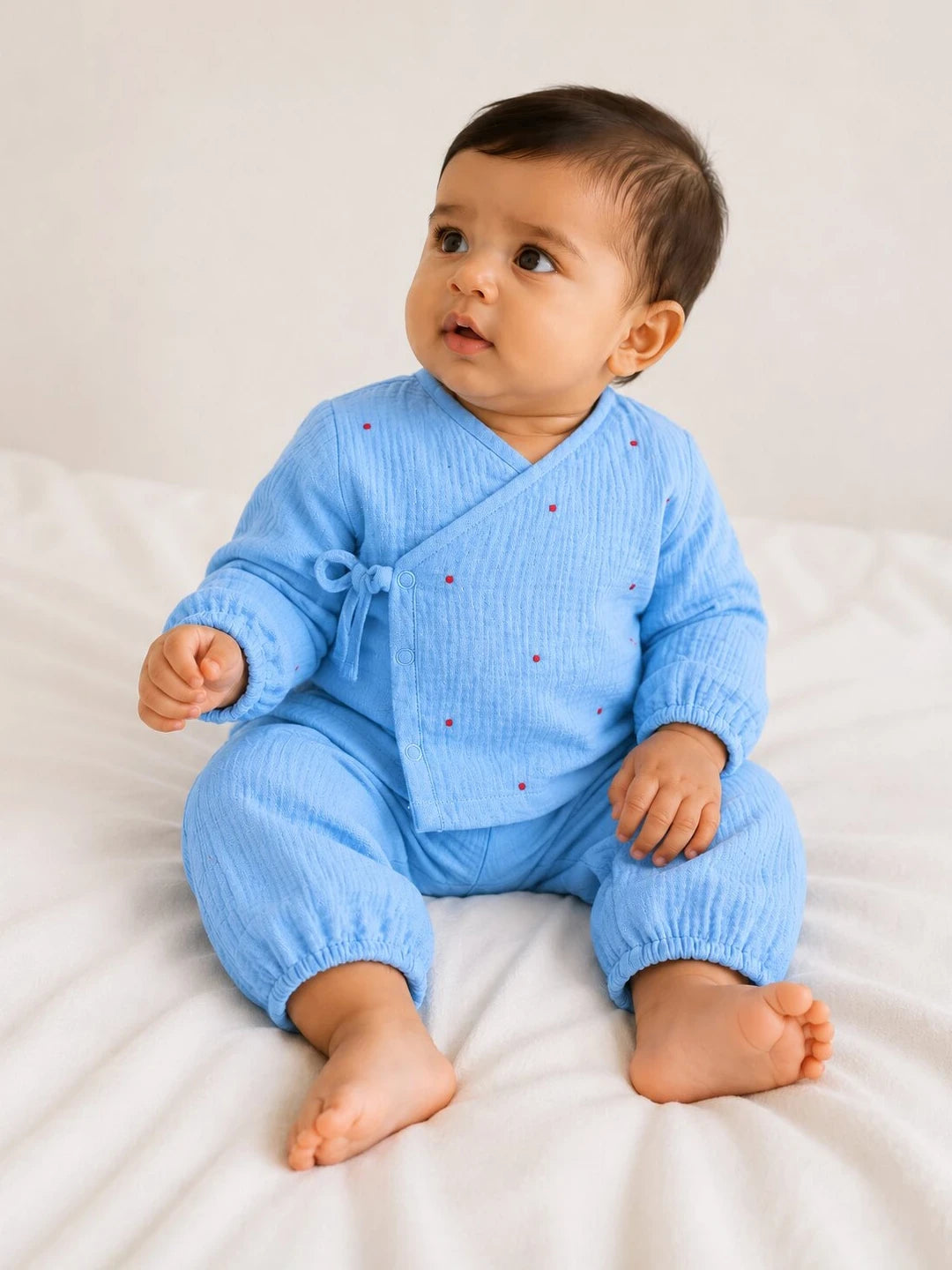 Embroidered Blue Muslin Jhabla Set