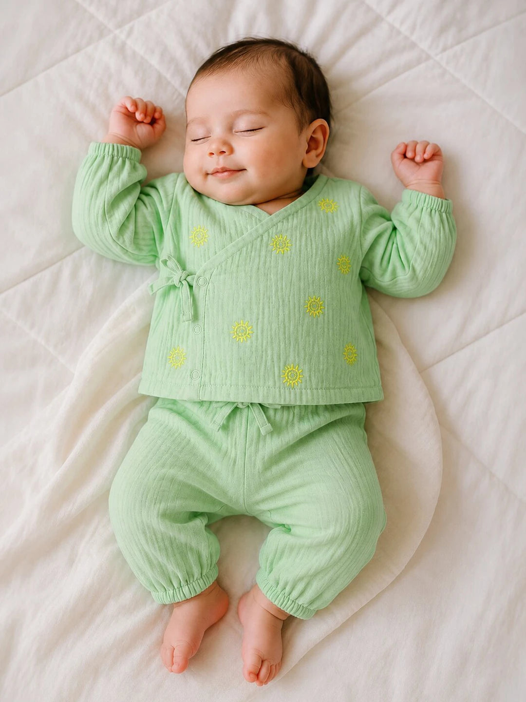 Embroidered Green Muslin Jhabla Set