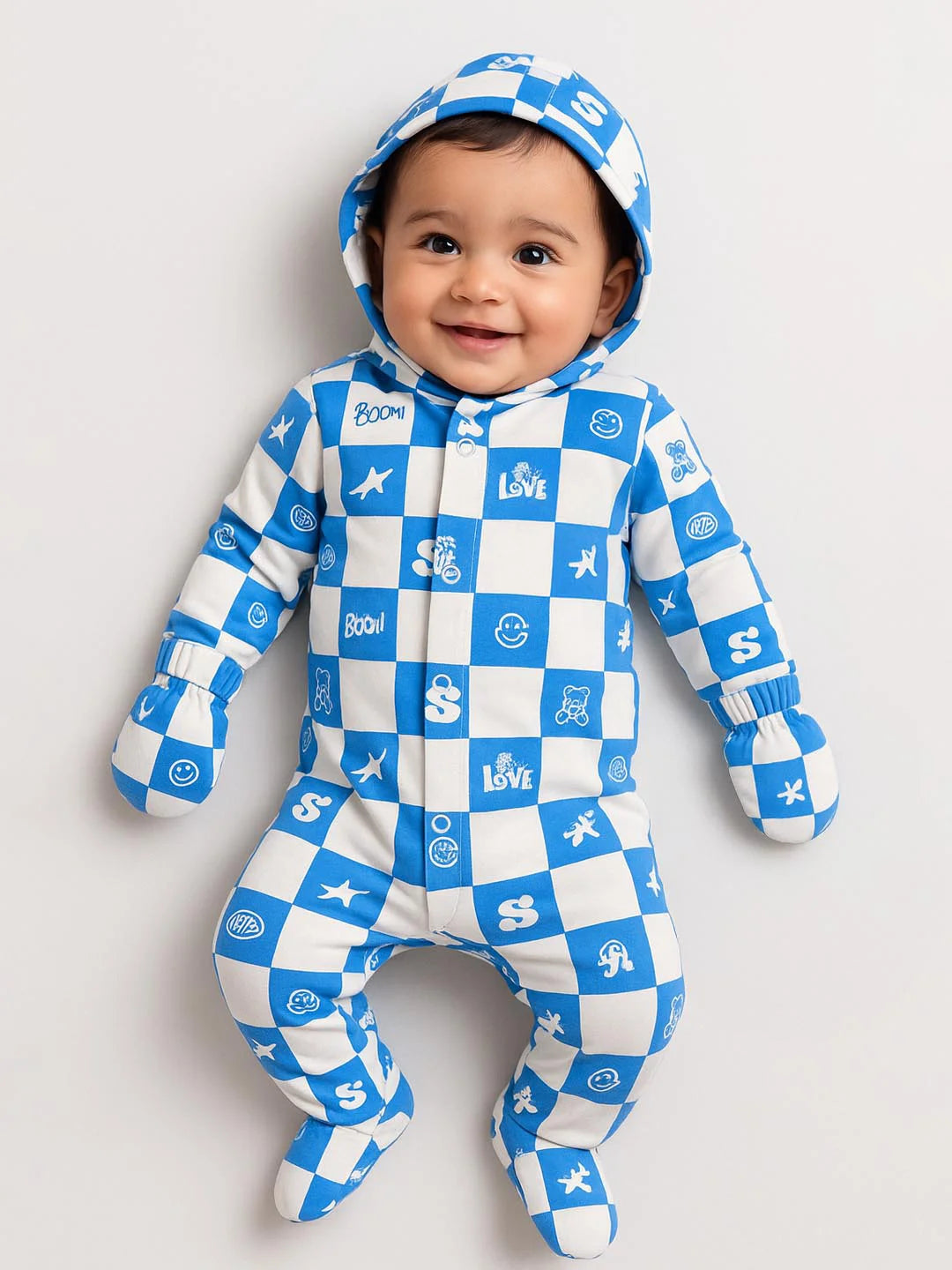 Love Boom Printed Cotton Sleepsuit With Mittens