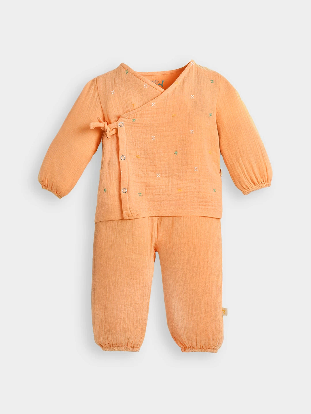 Orange Embroidered Wraparound Jhabla Set