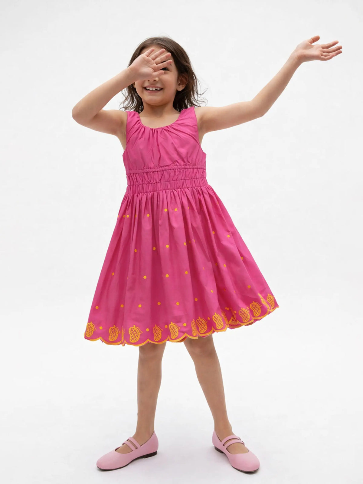 Girls’ Pink Embroidered Sleeveless Dress