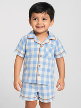 Ocean Gingham Cotton Shirt & Shorts Pyjama Set