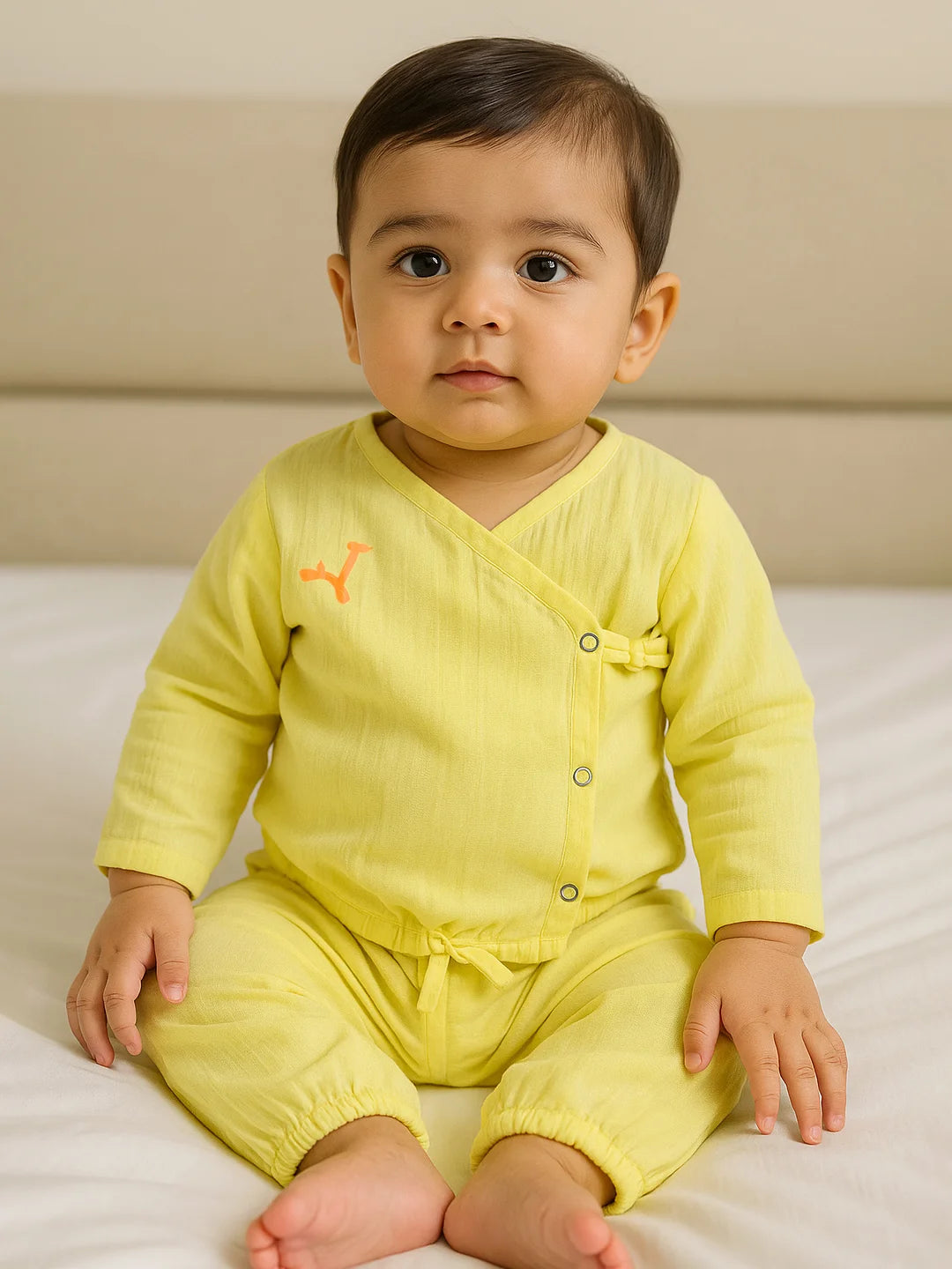 Yellow Wrap Around Cotton Jhabla Set