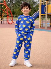 Boys Blue Cotton Printed Night Suit Set
