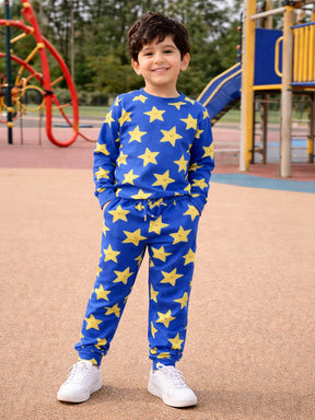 Boys Blue Cotton Printed Night Suit Set