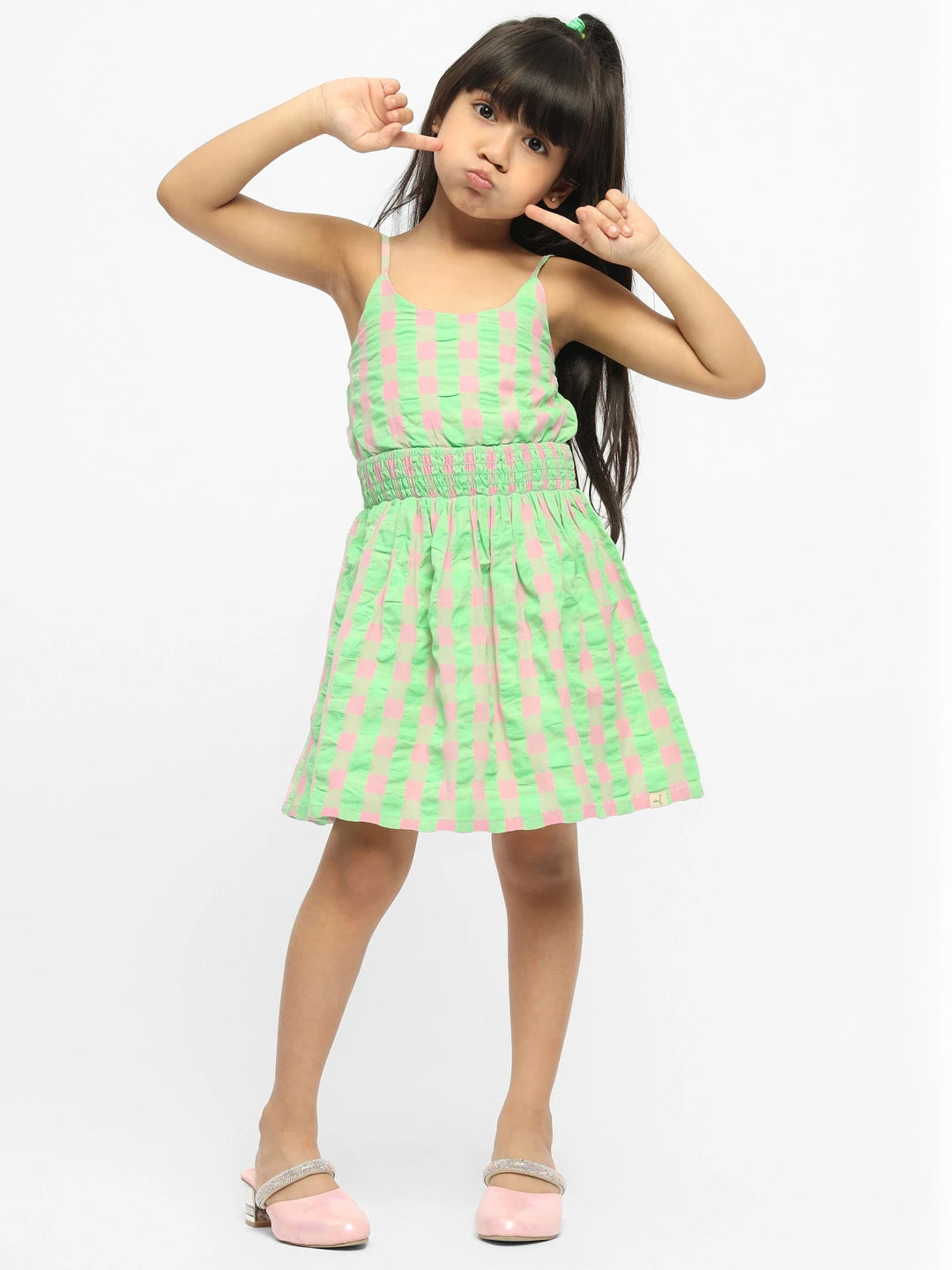 Checked Cotton Fit & Flare Dress