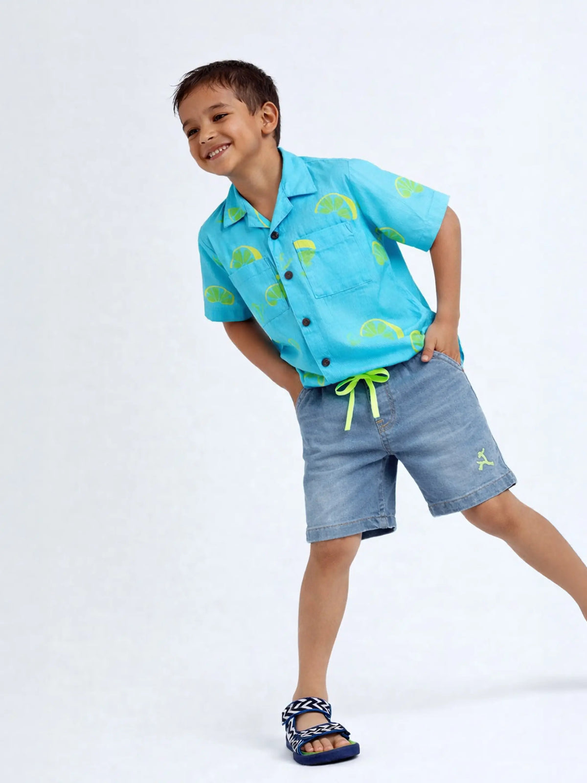 Zesty Lime Shirt & Denim Shorts Set