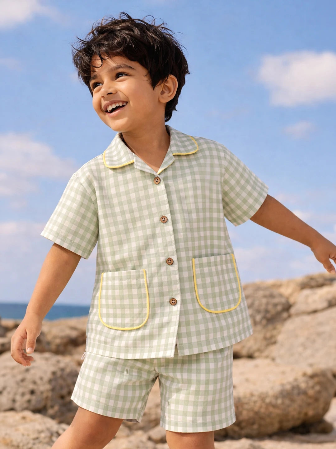 Checkered Green Shirt & Shorts Set
