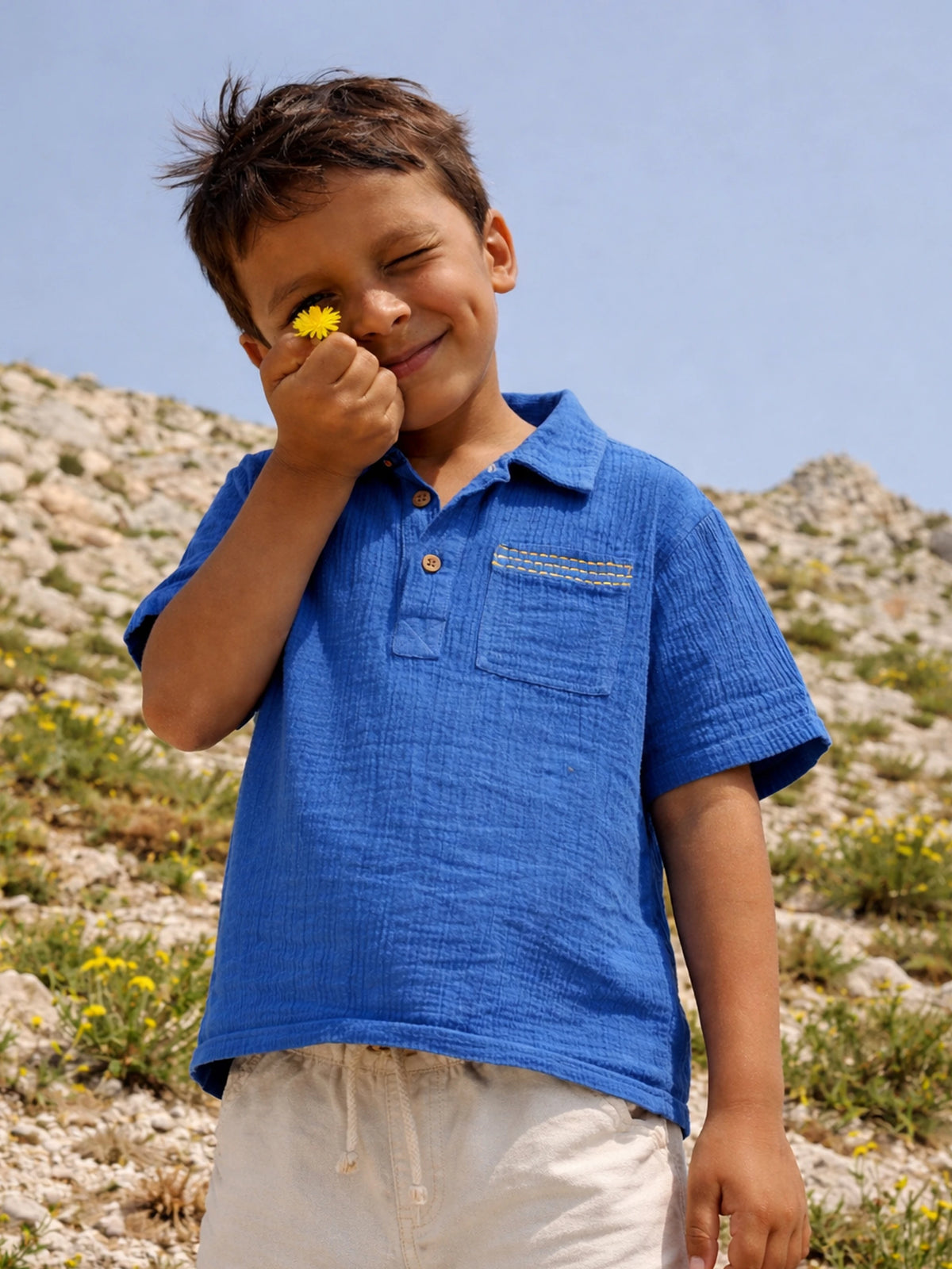Classic Blue Textured Polo Shirt