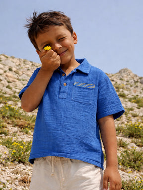 Classic Blue Textured Polo Shirt