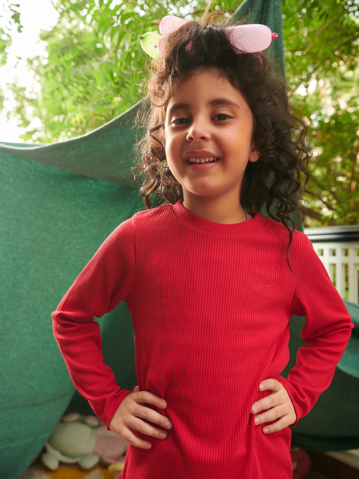 Basic Girls Knitted Tee- Red Somersault