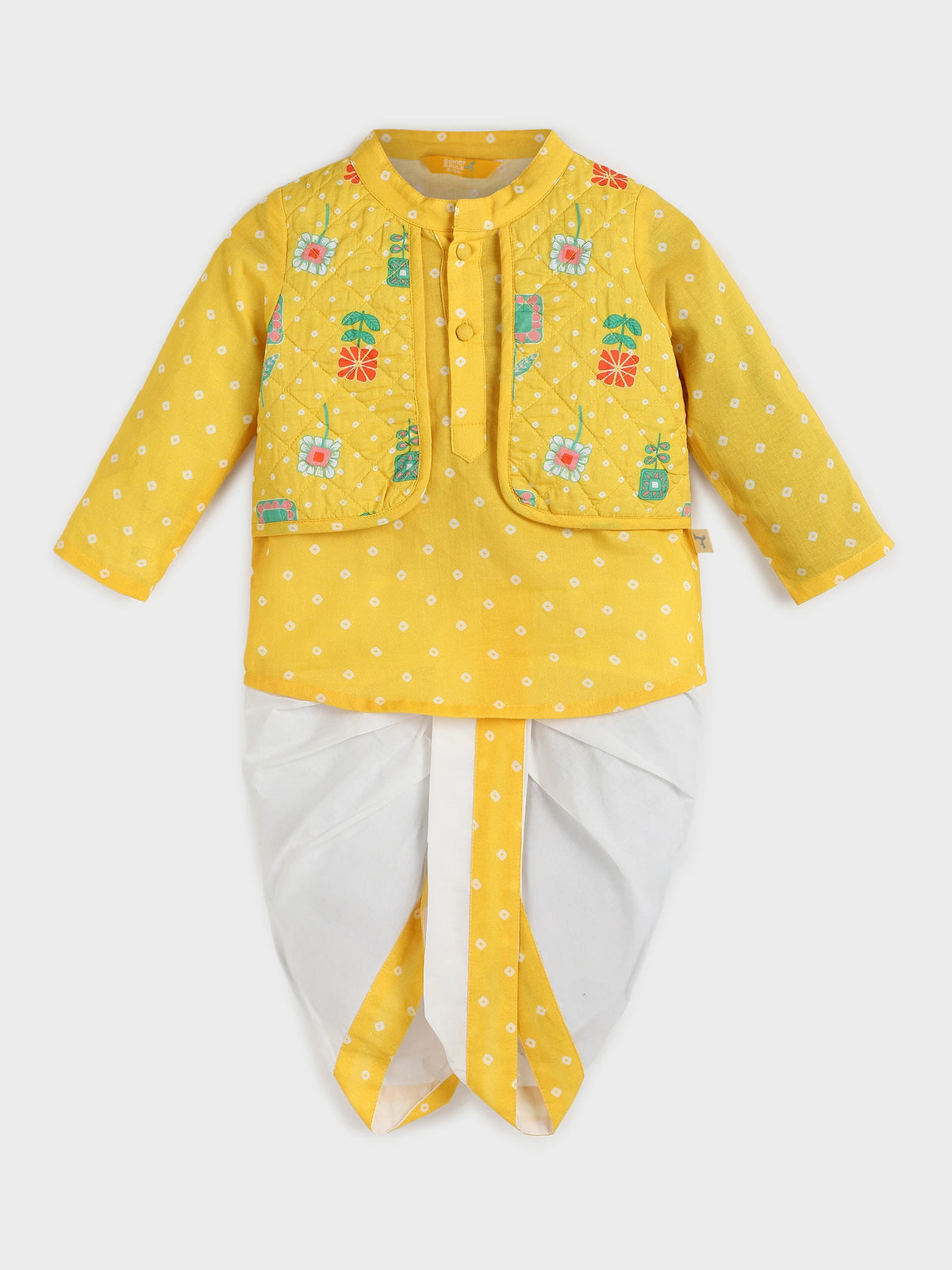 Yellow Quilted Jacket - Kurta Dhoti Set