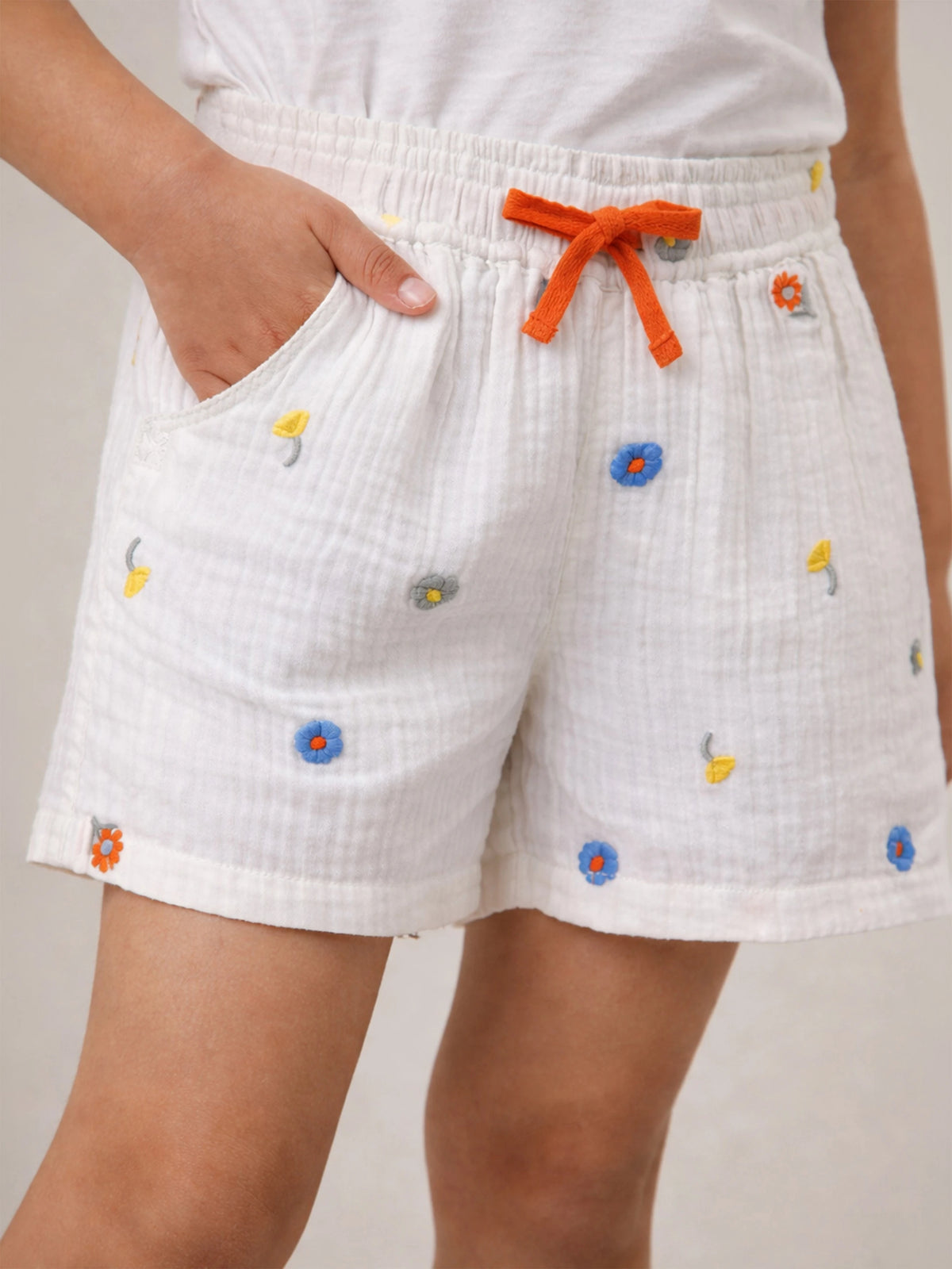 Embroidered Muslin Shorts
