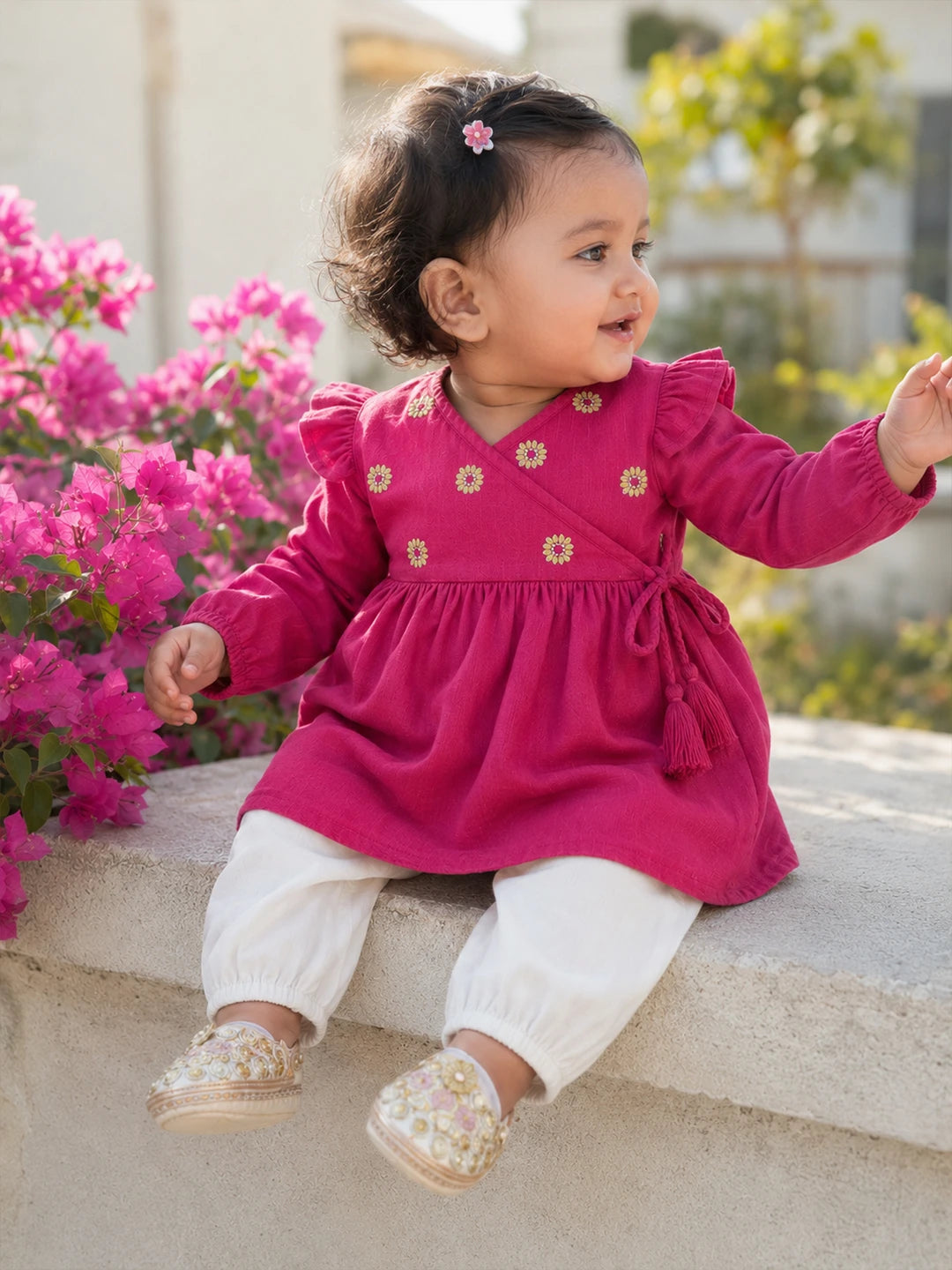 Embroidered Top Pajama Set