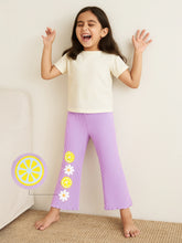 Purple Ribbed Flared Cotton Leggings