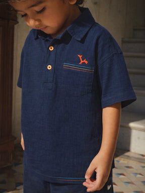 Deep Ocean Crinkled Cotton Shirt