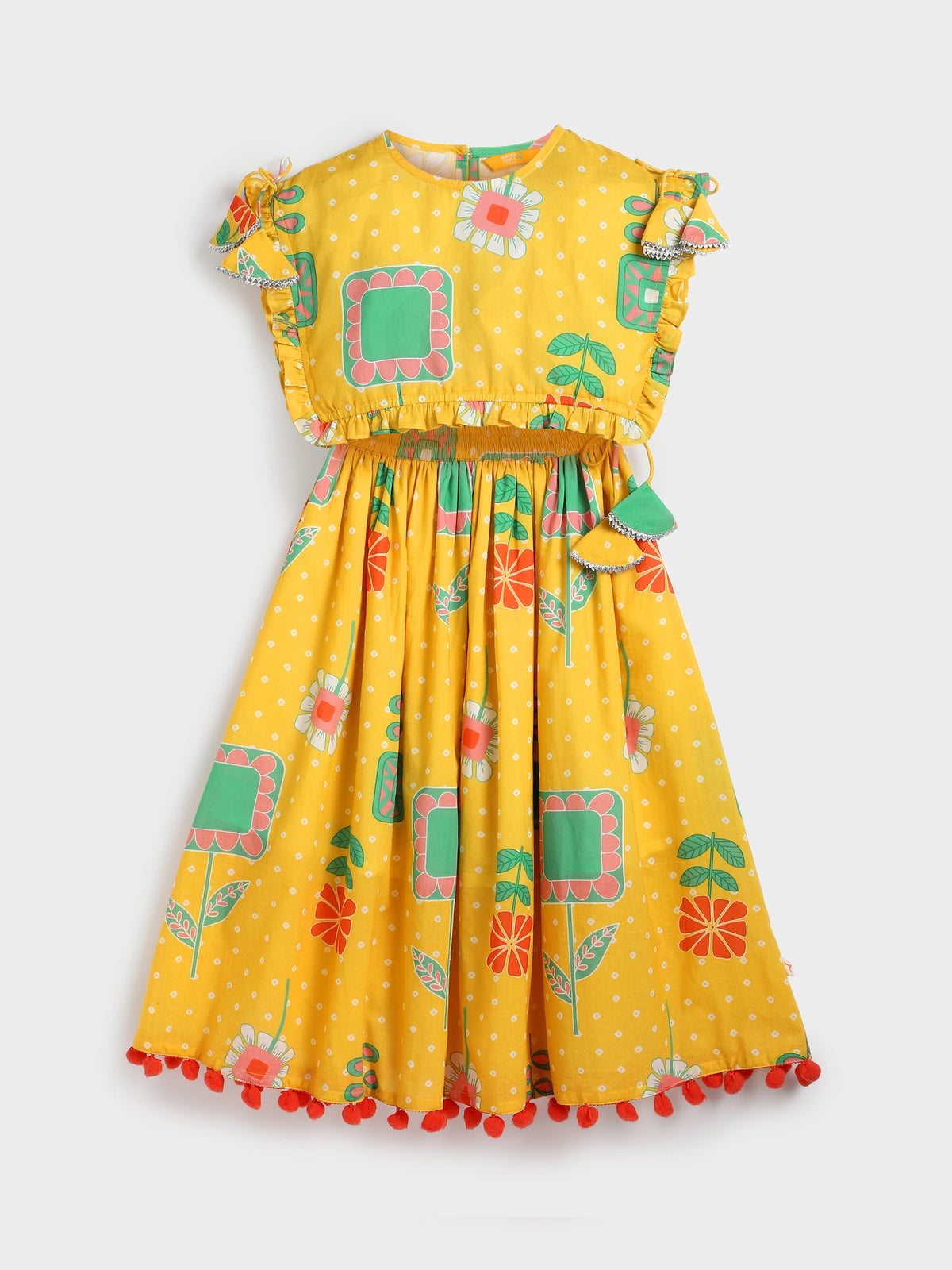 Yellow Bandhani Print Skirt Top Set
