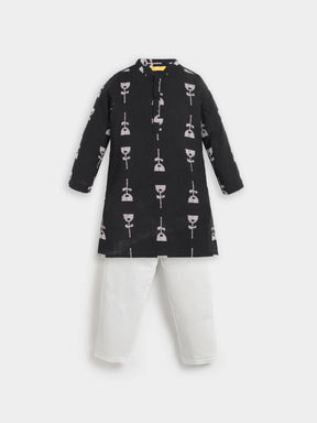 Black Printed Kurta Pajama Set