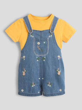Flora Embroidered Denim Dungaree with Cotton Tee