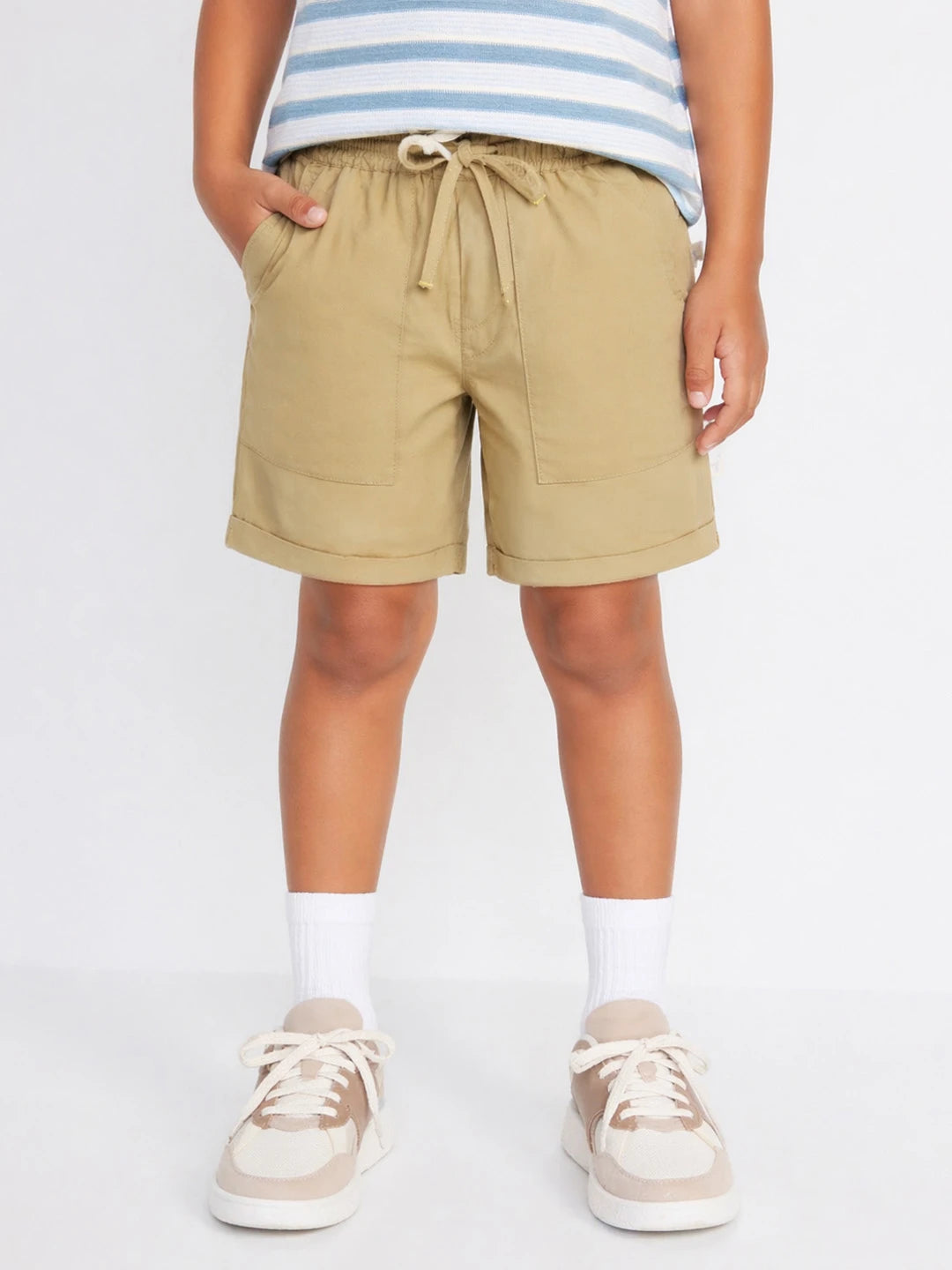 Khaki Cotton Drawstring Shorts