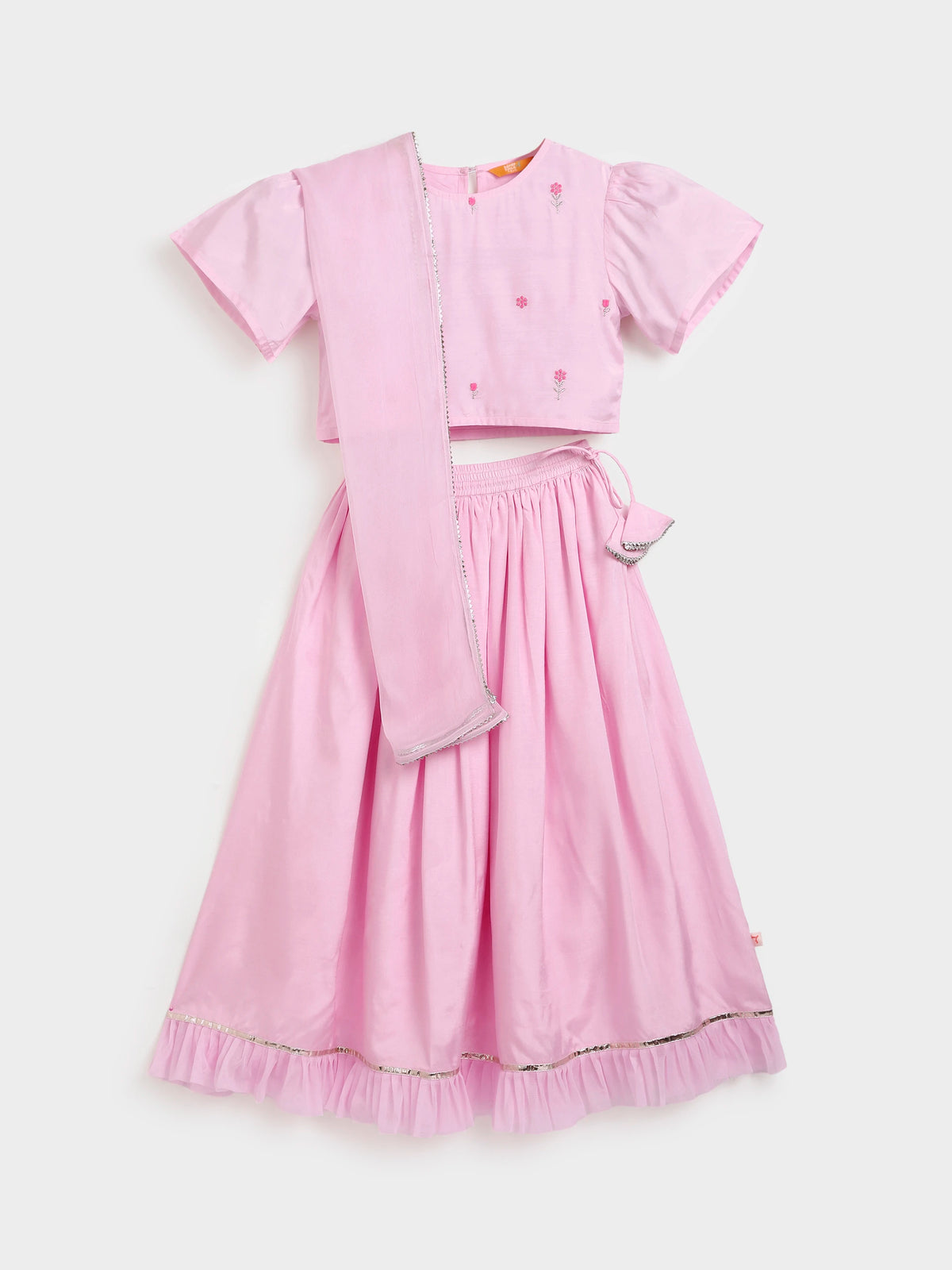 Pink Crop Top Skirt Dupatta Set