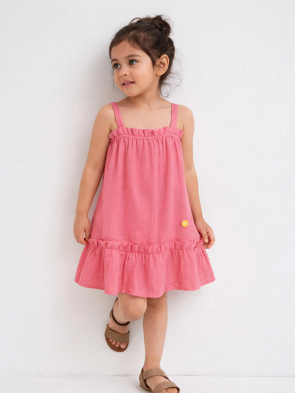 Girls’ Coral Strap Ruffle Hem Dress