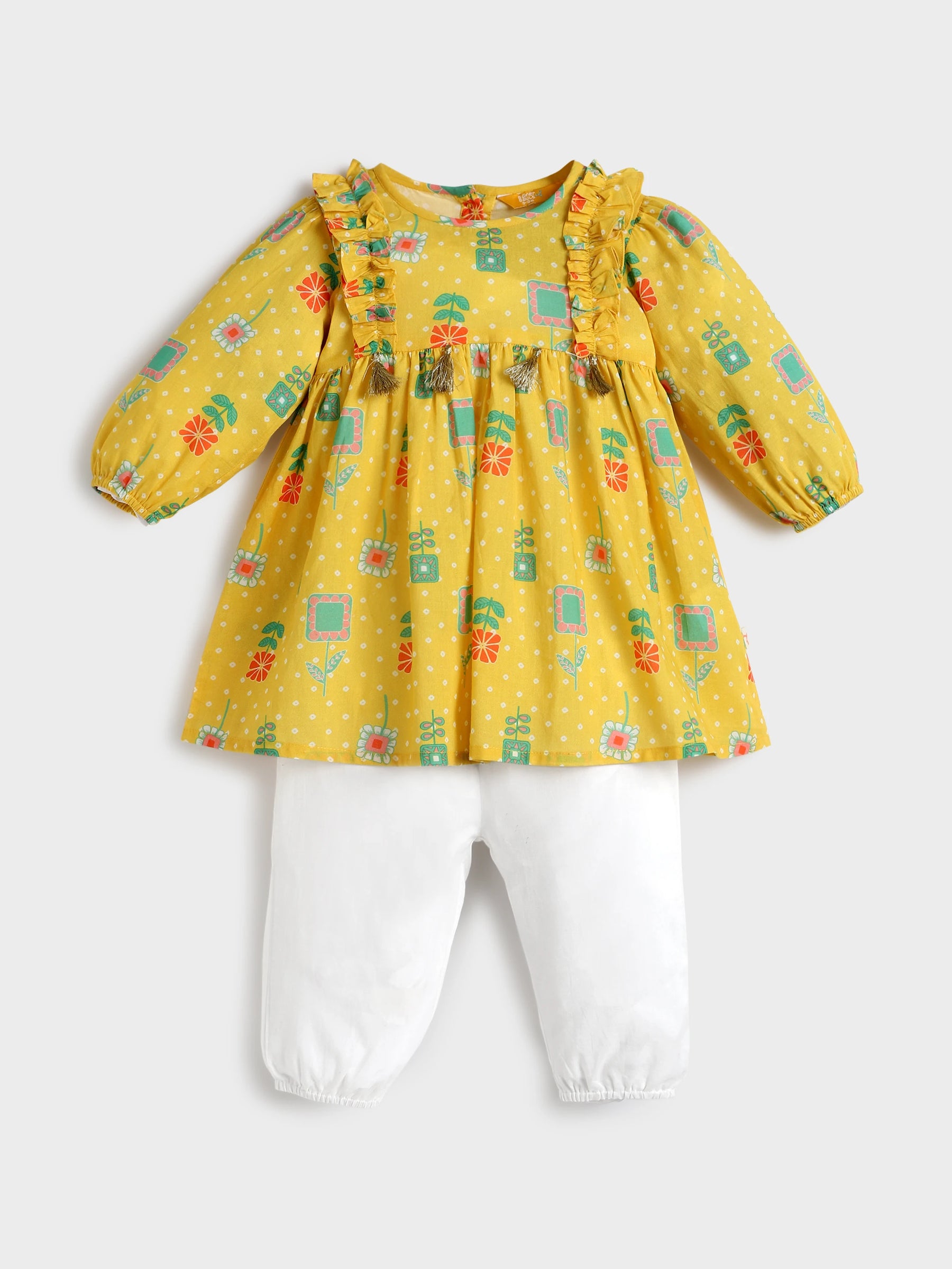 Yellow Bandhani Top and Bottom Set
