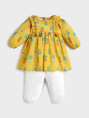 Yellow Bandhani Top and Bottom Set