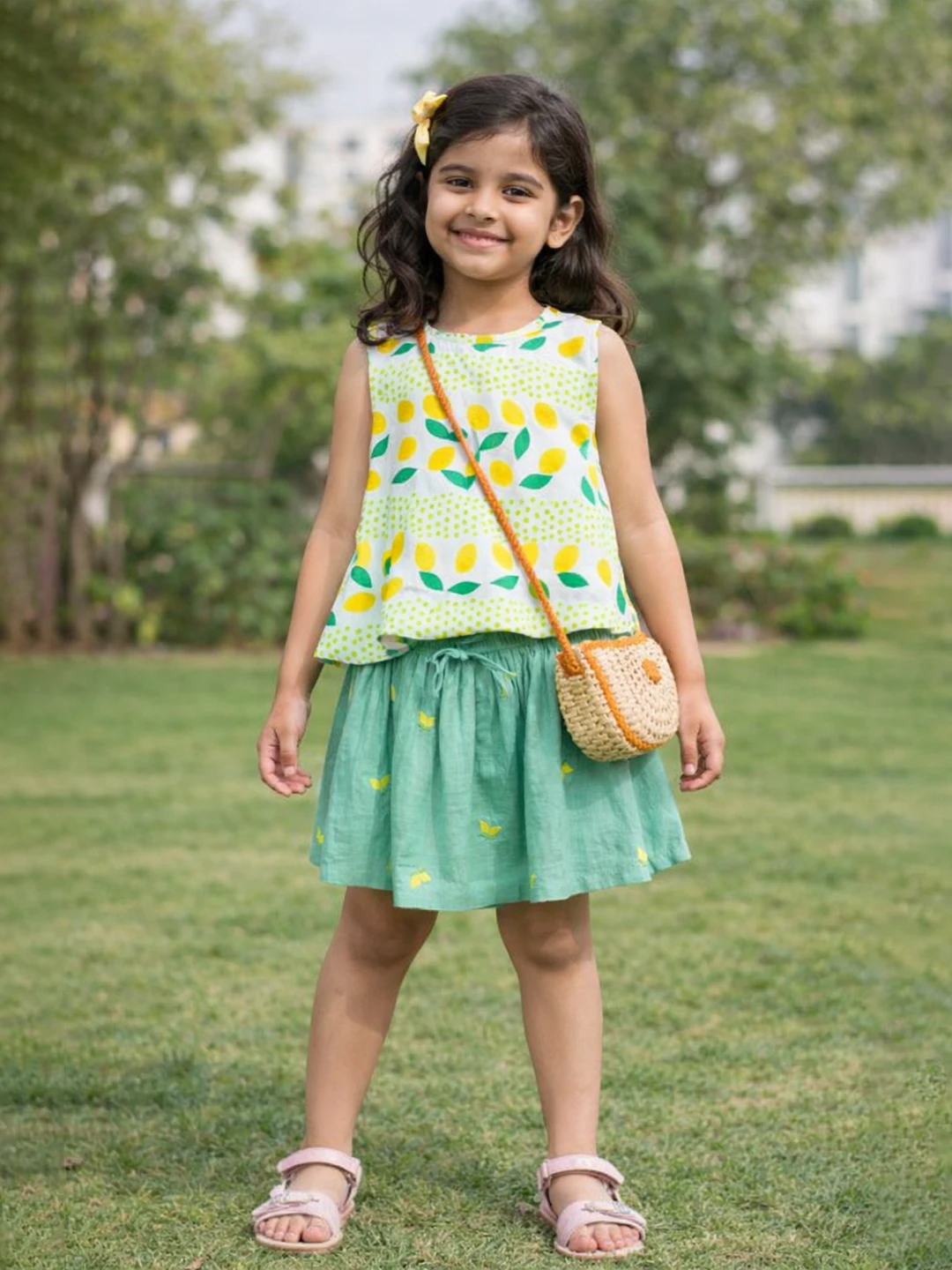 Lemon Print Peplum Top & Mint Skirt Co-ord Set