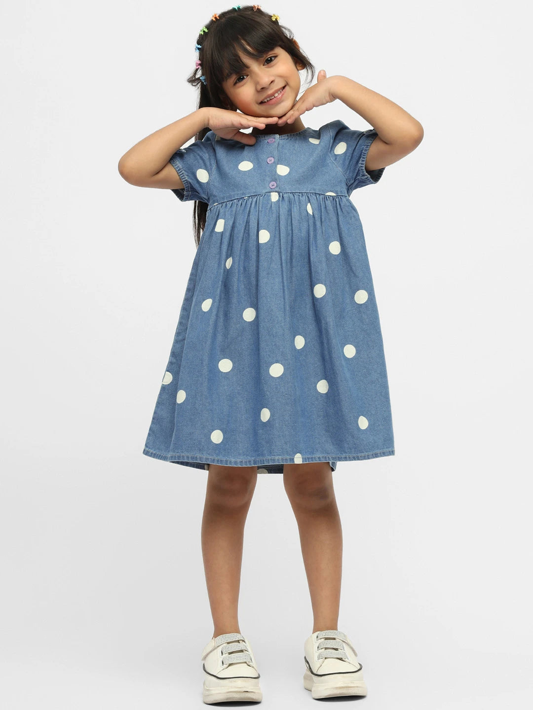 Bubbles Cotton A-Line Denim Dress