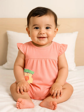 Flower Caterpillar Embroidered Cotton Romper