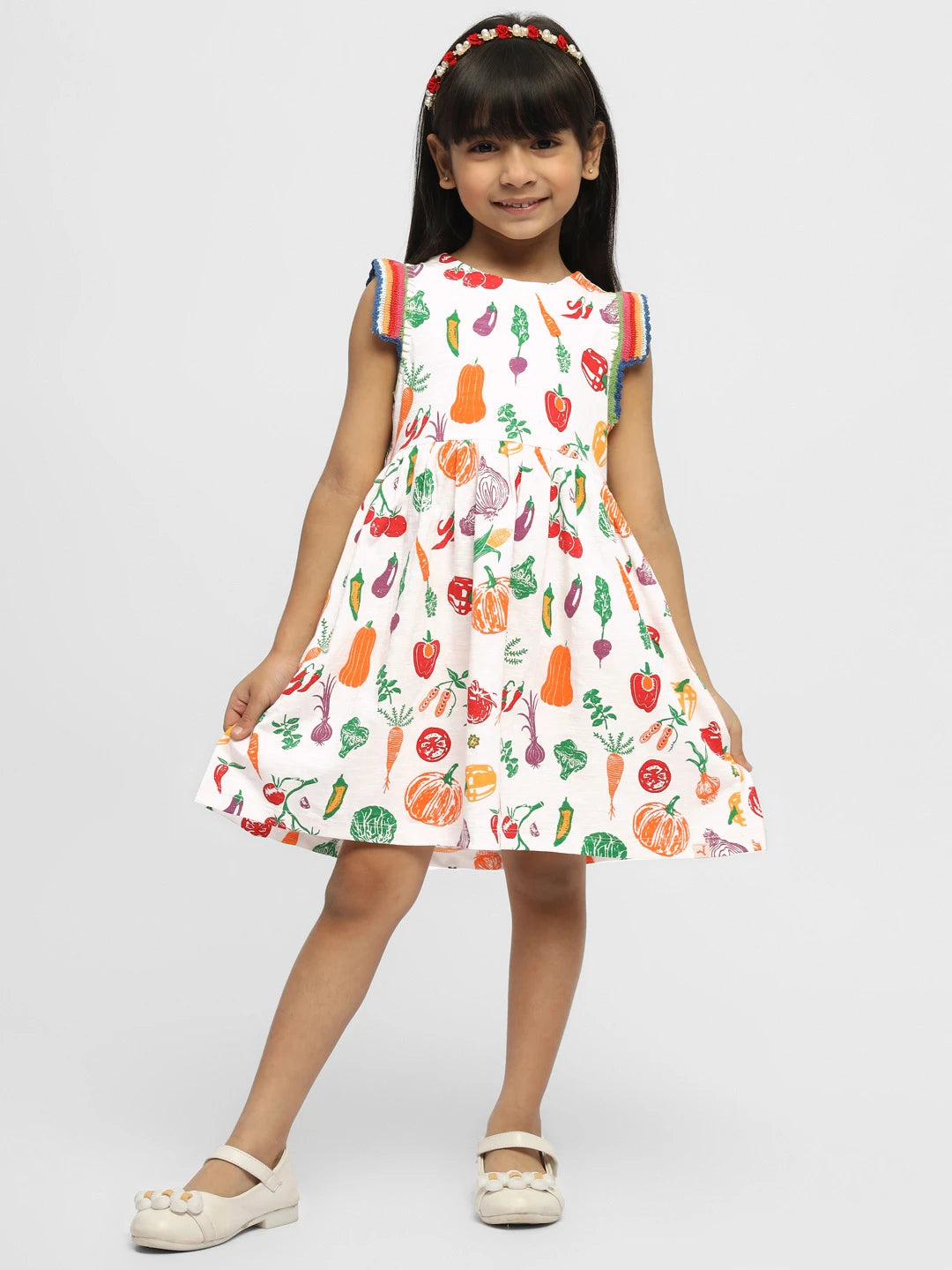 Playful Veggies Cotton A-Line Dress