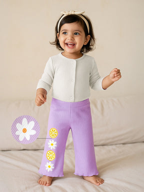 Purple Ribbed Flared Cotton Leggings