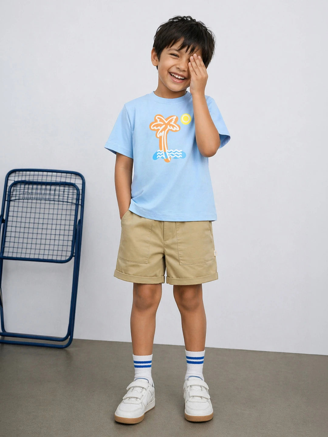 Palm Print T-Shirt & Khaki Shorts Set