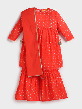 Red Bandhani Print Sharara Set with Dupatta