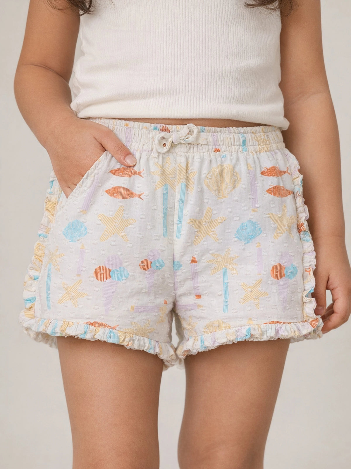Printed Ruffle Hem Shorts