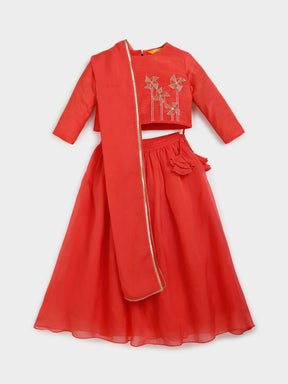 Zari Embroidered Top and Skirt Set with Dupatta