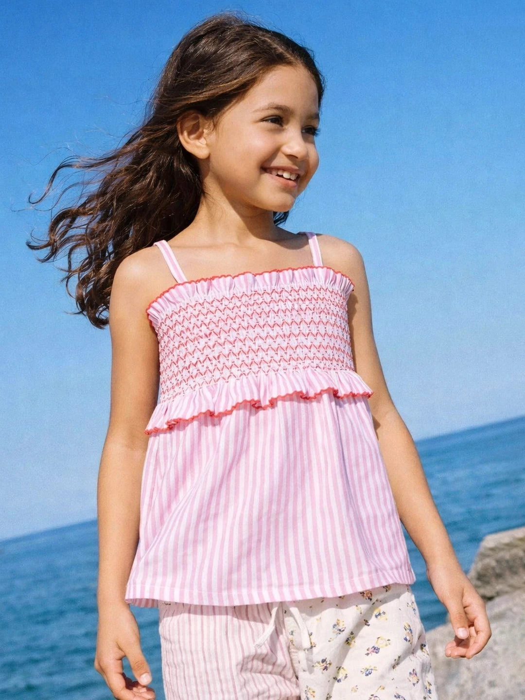 Striper Smocked Cotton Top