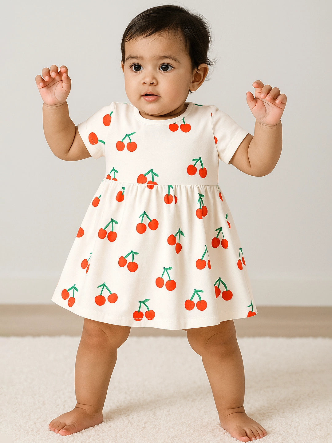 Happy Cherry Cotton A-Line Dress