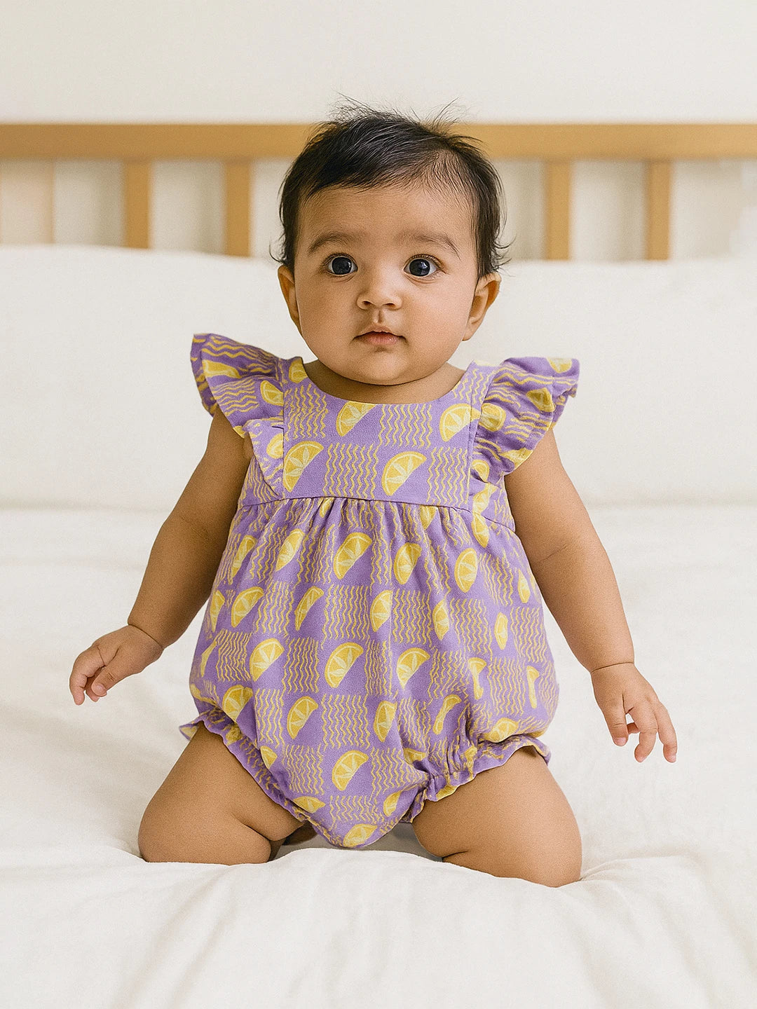 Zesty Lemon Printed Cotton Romper