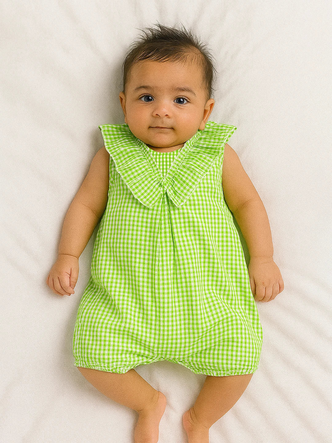 Minty Lemonade Gingham Cotton Romper